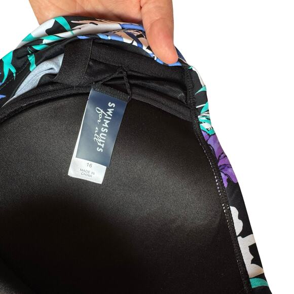 Swimsuits for All Size 16 Floral Tankini Top Halter Black Purple Blue Adjustable - Picture 6 of 8